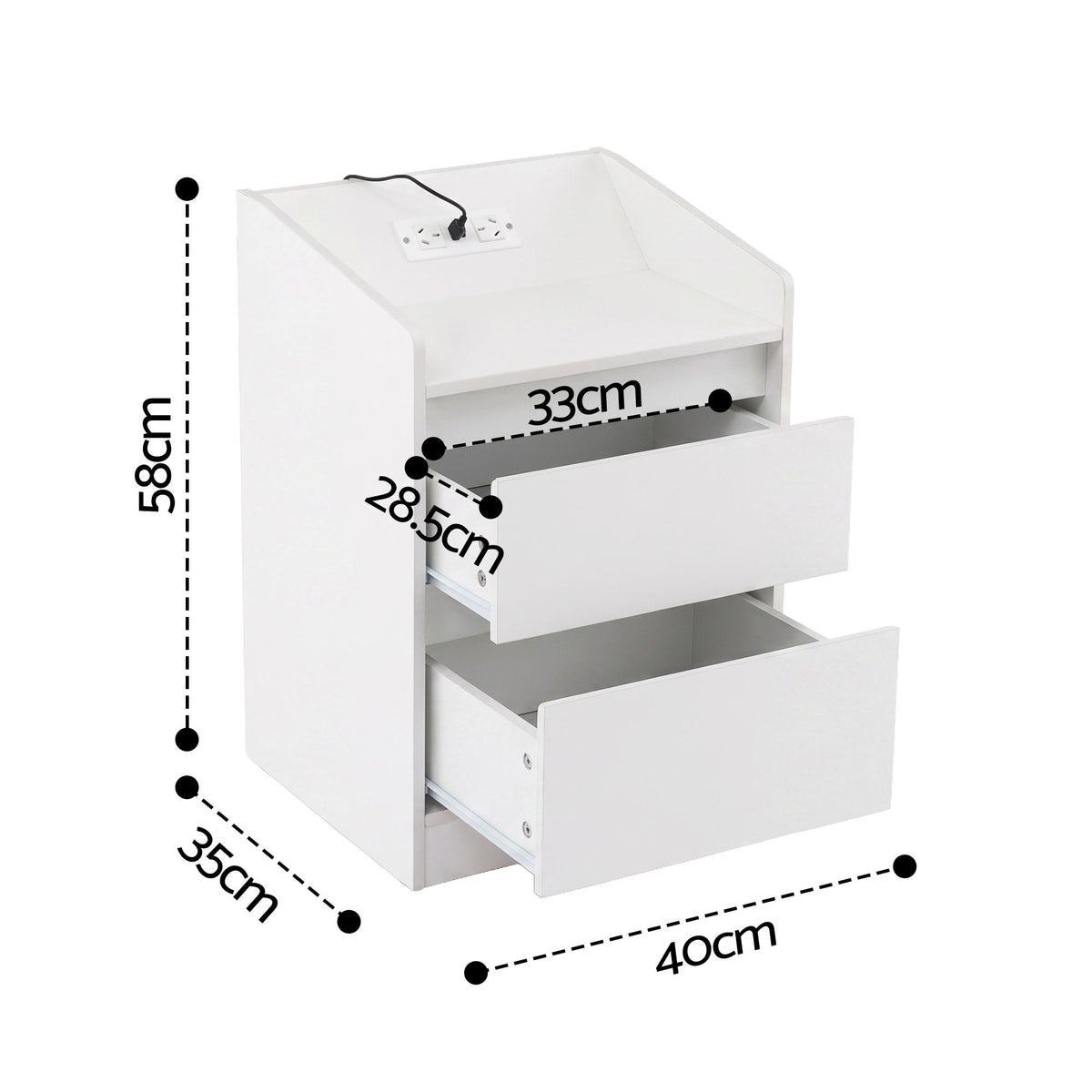 Bedside Table Nightstand with Charging Station