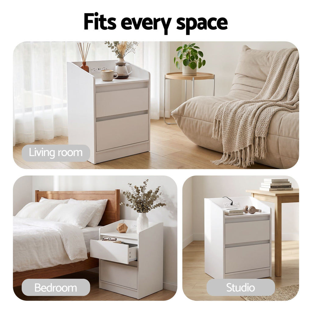 Bedside Table Nightstand with Charging Station