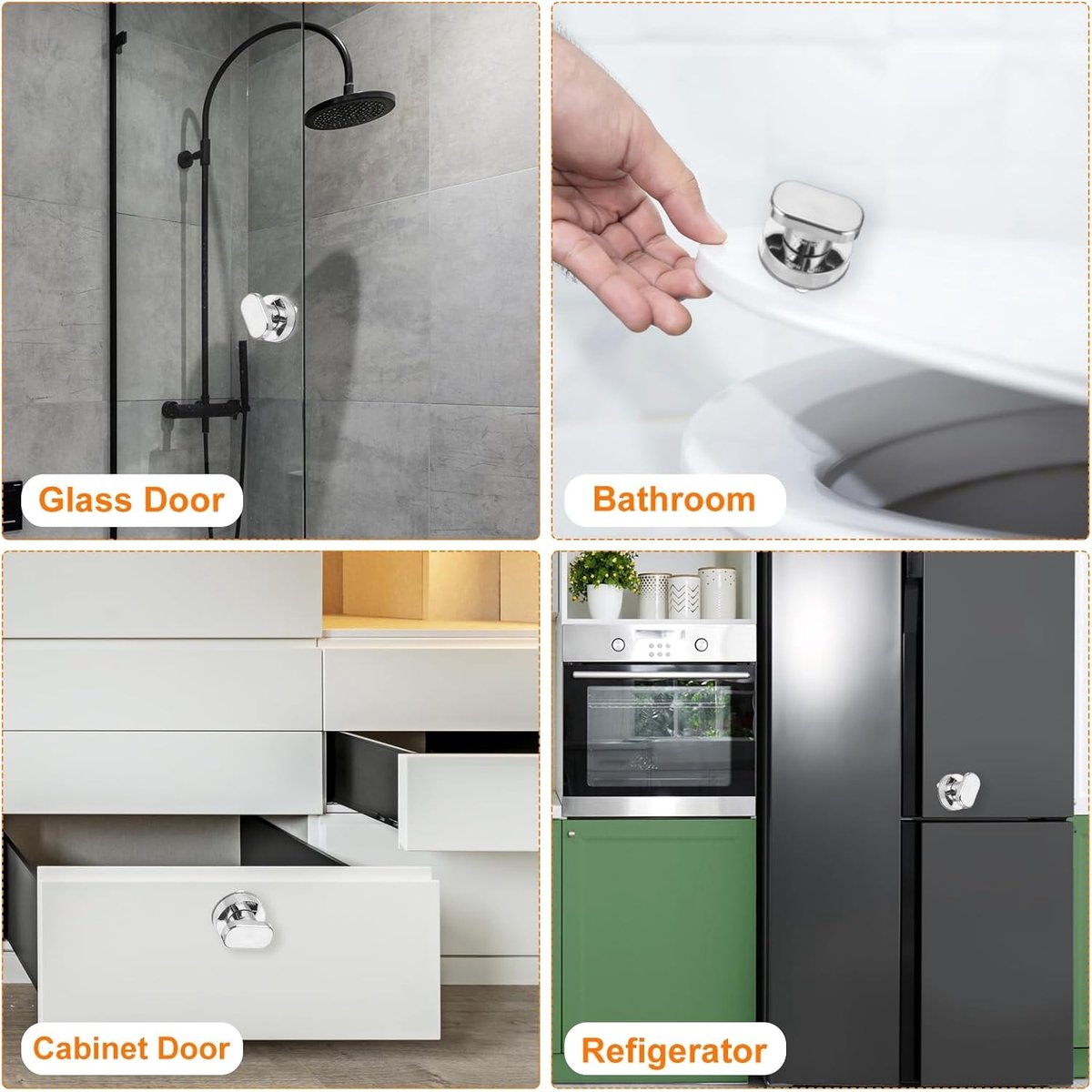 No-Drill Suction Cup Door Handle – Black, White & Silver