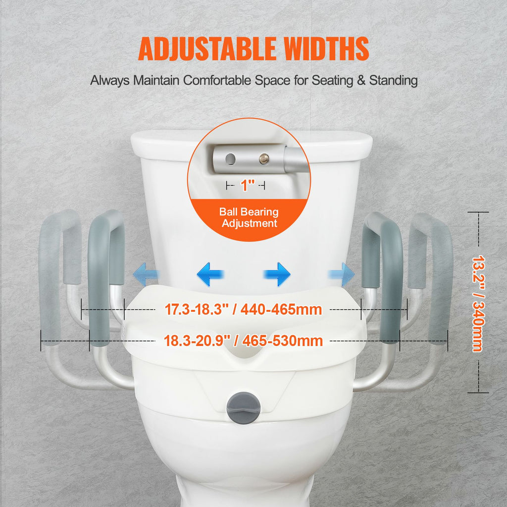 5-Inch Raised Toilet Seat with Padded Support Armrests – 159 kg Capacity