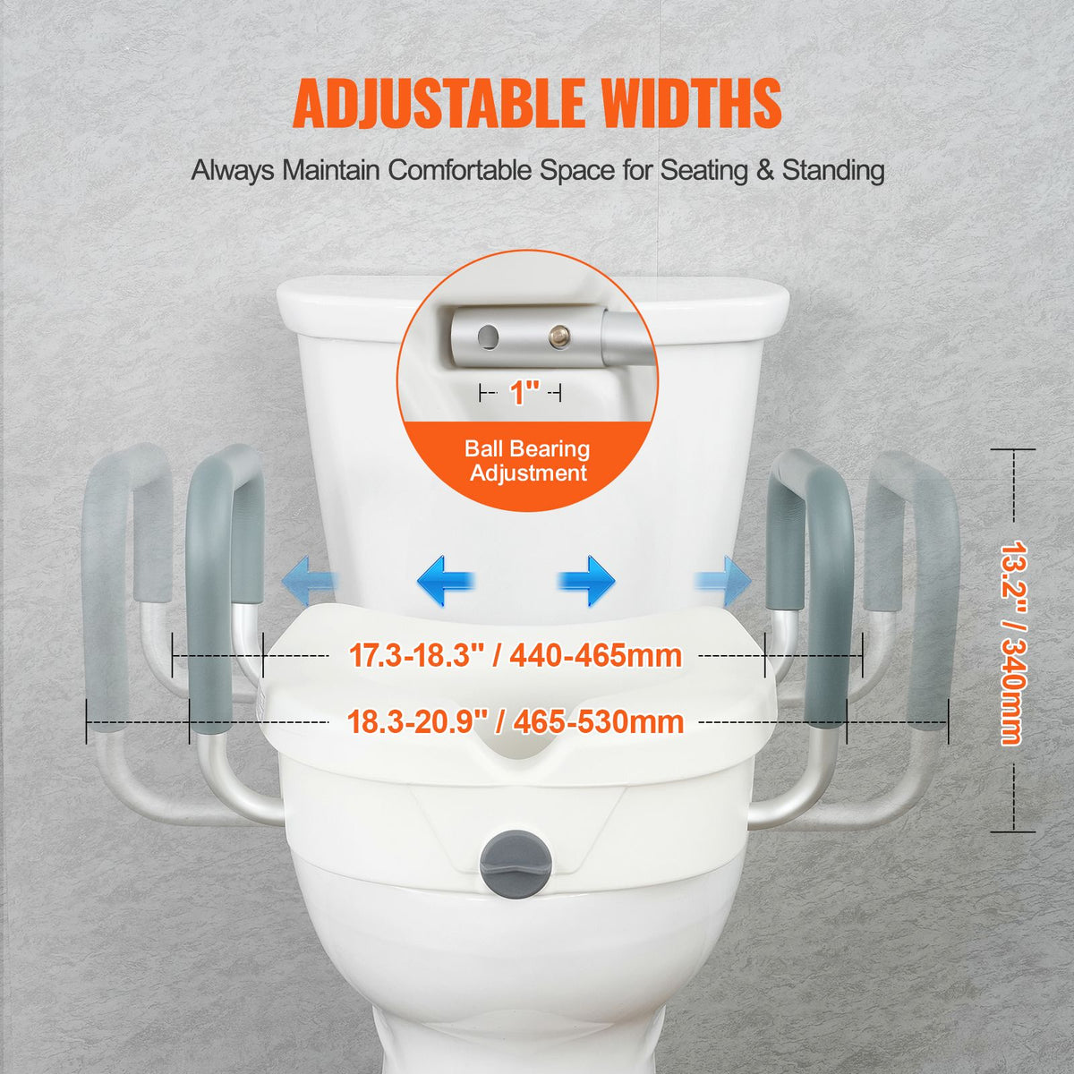5-Inch Raised Toilet Seat with Padded Support Armrests – 159 kg Capacity