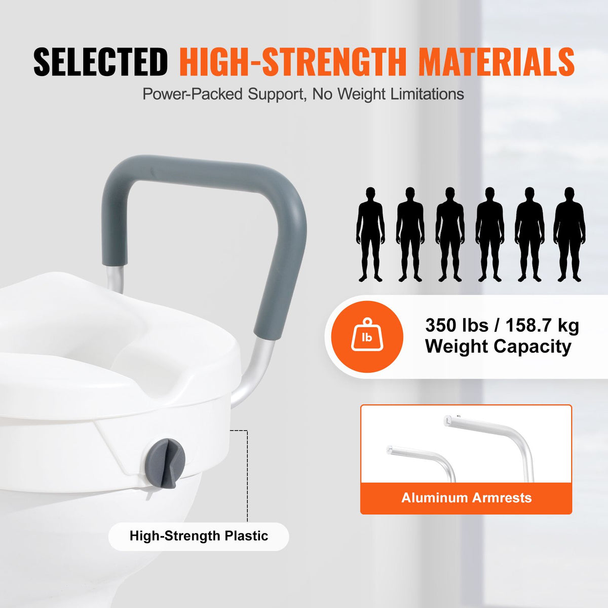 5-Inch Raised Toilet Seat with Padded Support Armrests – 159 kg Capacity